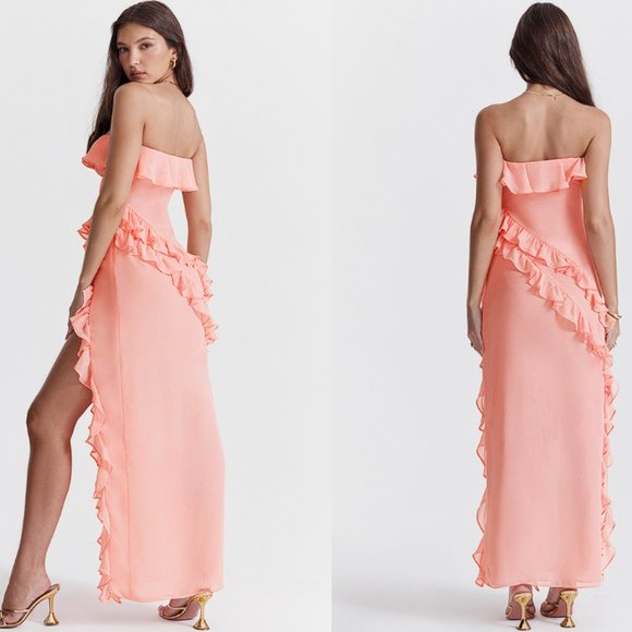 HOUSE OF CB 'Sarina' Apricot Ruffle Maxi Dress NWOT - Picture 8 of 14
